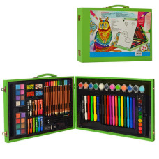 Набор для детского творчества Юный художник в деревянном кейсе 102 предмета 18102 зелёный