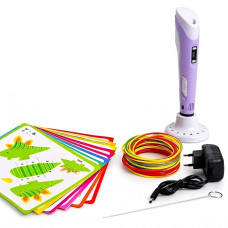 3D-ручка 3DPen-3 с LCD экраном полный набор пластик, трафареты фиолетовая