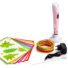 3D-ручка 3DPen-3 с LCD экраном полный набор пластик, трафареты розовая