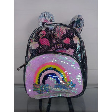 Рюкзак детский23х20х8см черный в пайетах