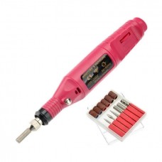 Фрезер ручка для аппаратного маникюра и педикюра DM-100 6 фрез в комплекте, портативный розовый
