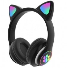 Беспроводные детские наушники с кошачьими ушками Cat Ear 23M с подсветкой, с FM-Радио чёрные