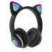 Беспроводные детские наушники с кошачьими ушками Cat Ear 23M с подсветкой, с FM-Радио чёрные