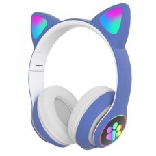 Беспроводные детские наушники с кошачьими ушками Cat Ear 23M с подсветкой, с FM-Радио синий