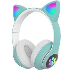 Беспроводные детские наушники с кошачьими ушками Cat Ear 23M с подсветкой с FM-Радио зелёный