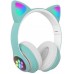 Беспроводные детские наушники с кошачьими ушками Cat Ear 23M с подсветкой с FM-Радио зелёный