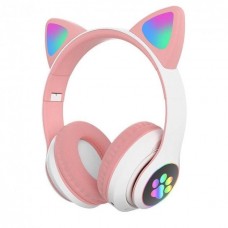 Беспроводные детские наушники с кошачьими ушками Cat Ear 23M с подсветкой с FM-Радио розовые