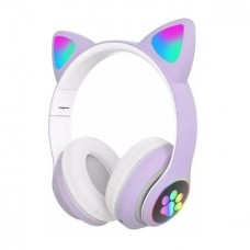 Беспроводные детские наушники с кошачьими ушками Cat Ear 23M с подсветкой, с FM-Радио фиолетовые