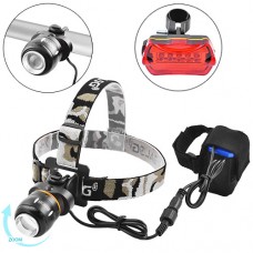 Фонарь велосипедный + на лоб Police B60B/B06B-T6, STOP-5LED, ЗУ 220V, 4х18650, 2хААА, zoom, Box