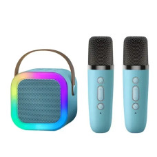 Караоке беспроводное детское K12 RGB Bluetooth колонка и 2 микрофона RGB подсветка голубой