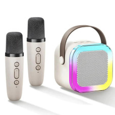 Караоке беспроводное детское K12 RGB Bluetooth колонка и 2 микрофона RGB подсветка белый