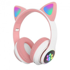 Беспроводные детские наушники с кошачьими ушками Cat Ear 23M с подсветкой с FM-Радио розовые