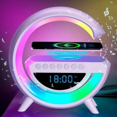 Настольная смарт лампа ночник RGB Rainbow с Bluetooth колонкой беспроводная зарядка FM радио белый