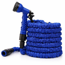 Шланг садовый для полива с насадкой распылителем на 7 режимов, растягивается 75м синий