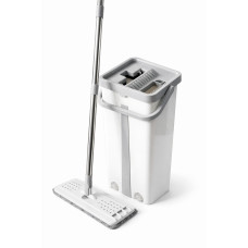 Комплект для уборки швабра вращающаяся, ленивая со складной ручкой и ведром для отжима 5л бело-серый