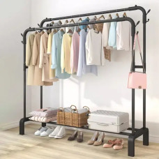 Двойная стойка вешалка для одежды и обуви Pole Hanger TW-6008-1 напольная стальная с полкой, крючками Black