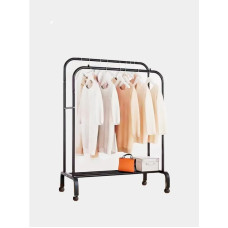 Стойка вешалка двойная для одежды и обуви TW602 напольная стальная с полкой на колесах Black