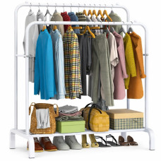 Двойная стойка вешалка для одежды и обуви Double Pole Hanger TW-608 напольная стальная с полкой white