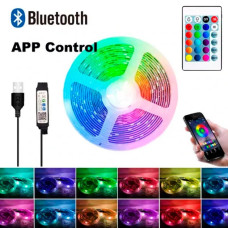 Светодиодная LED лента 5050 RGB 5 метров с Bluetooth приложением от USB + пульт ДУ