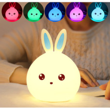 Детский силиконовый ночник Зайчик Rabbit Lamp ночная LED лампа на аккумуляторе 5 цветов подсветки бело-голубой
