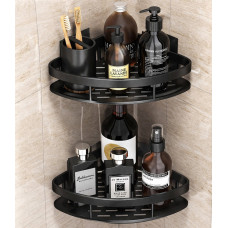 Настенная угловая полка - органайзер 2шт. для ванной комнаты душевой кабины, кухни, на самоклеющейся пленке чёрный